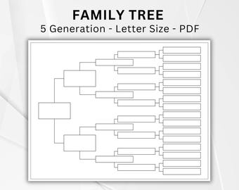 Árbol genealógico de 5 generaciones, plantilla de genealogía imprimible, árbol genealógico, cuadro de historia familiar, descarga instantánea en PDF
