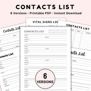 Contact List Planner Printable PDF | Address List Log | Phone List | Contact Organizer | Contact Information | Contact List Sheet Templates