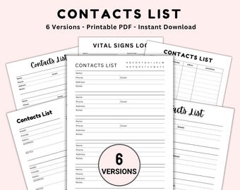 Printable Contact List Planner, Address & Phone Log, Contact Organizer, Contact Information Sheet, Address Book