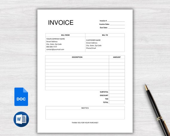 Editable Invoice Template: Professional Business Form (Google Docs, Word)