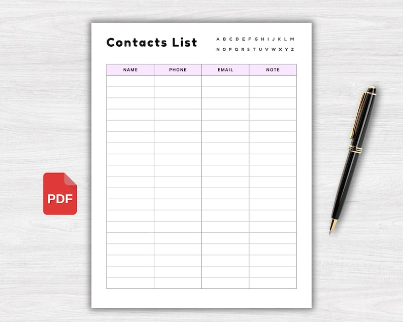 Printable Contact List Template, Phone Number and Contact Information ...