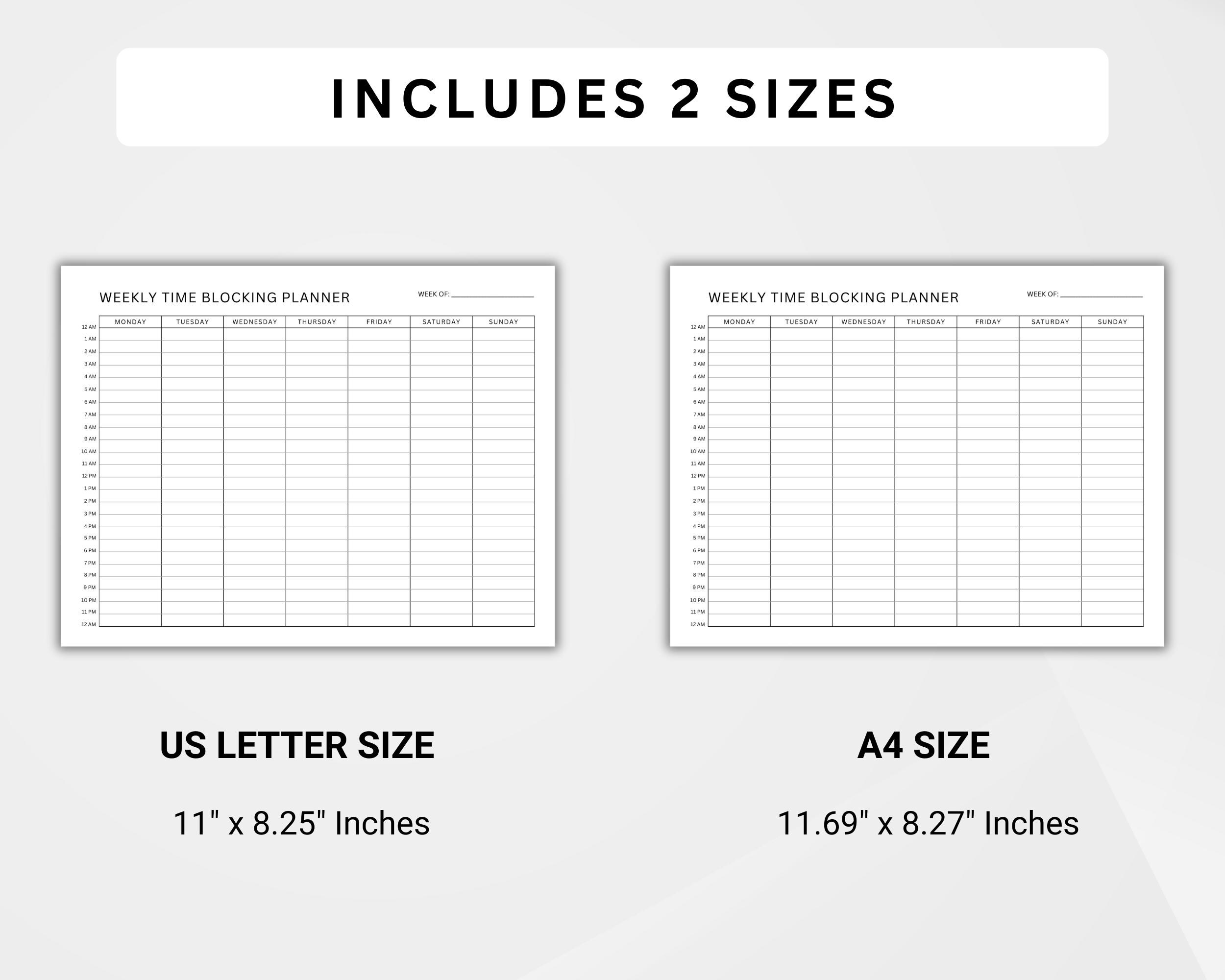 Weekly Time Blocking Planner, 24 Hour Schedule, Weekly Schedule Planner ...