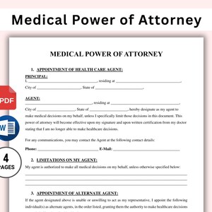 Medical Power of Attorney Template Printable, Medical Power of Attorney Form, Editable Healthcare POA Form, Medical Authorization PDF & Word