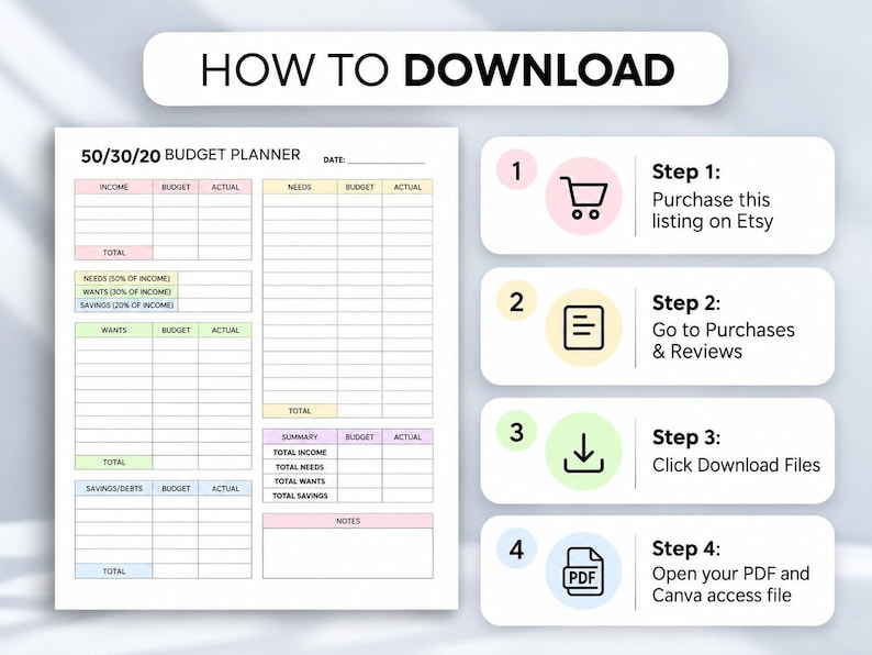 Printable Notes Page Money.pdf Editable Monthly 50/30/20 Budget Template: Printable Budget Worksheet ...