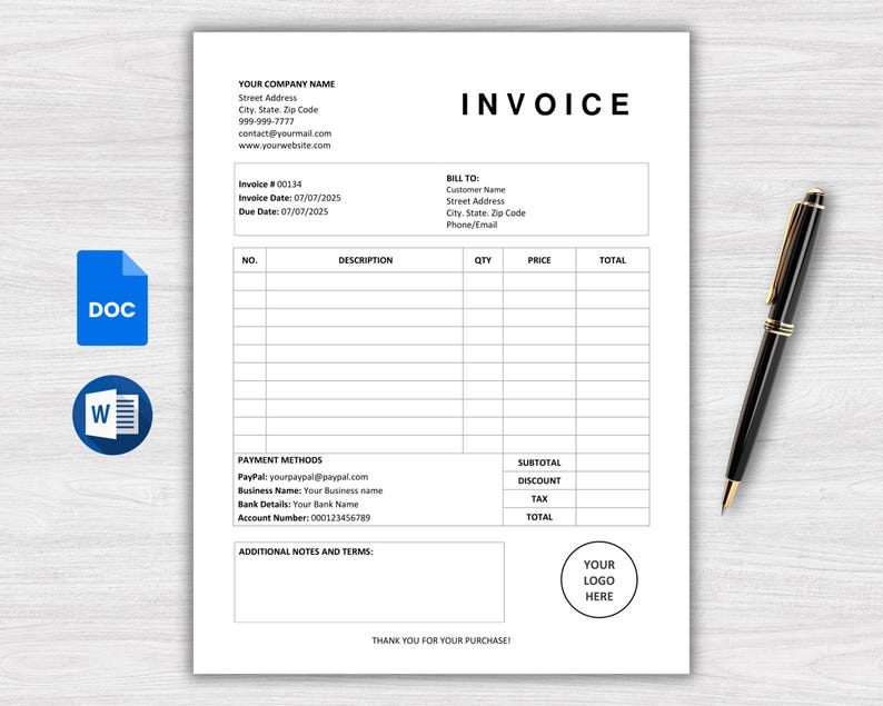 Invoice With Checkboxes Invoice Template. Business Invoice Form. Printable Billing Template ...