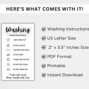 Printable Washing Instructions.pdf Washing Instruction Card Template, Printable Shirt Care Tags for ...
