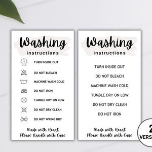 Washing Instructions Card Printable | Laundry Care Card | Clothing Care Instructions Template | Clothing Care Card, T-Shirt Packaging Insert
