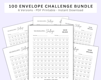 100 Envelope Savings Challenge Bundle, 5000 10000 20000 50000 Money Tracker Printable PDF