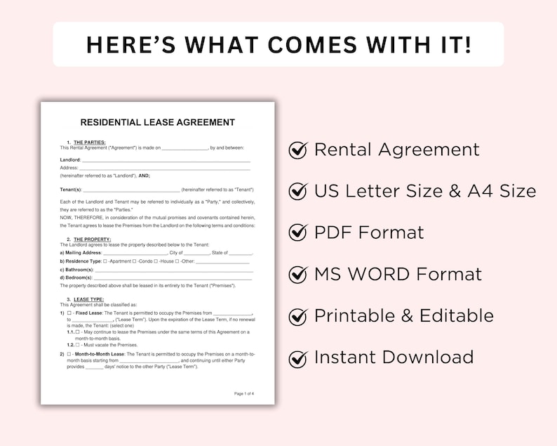 Basic Rental Agreement Template | Editable Lease Contract | Rental ...