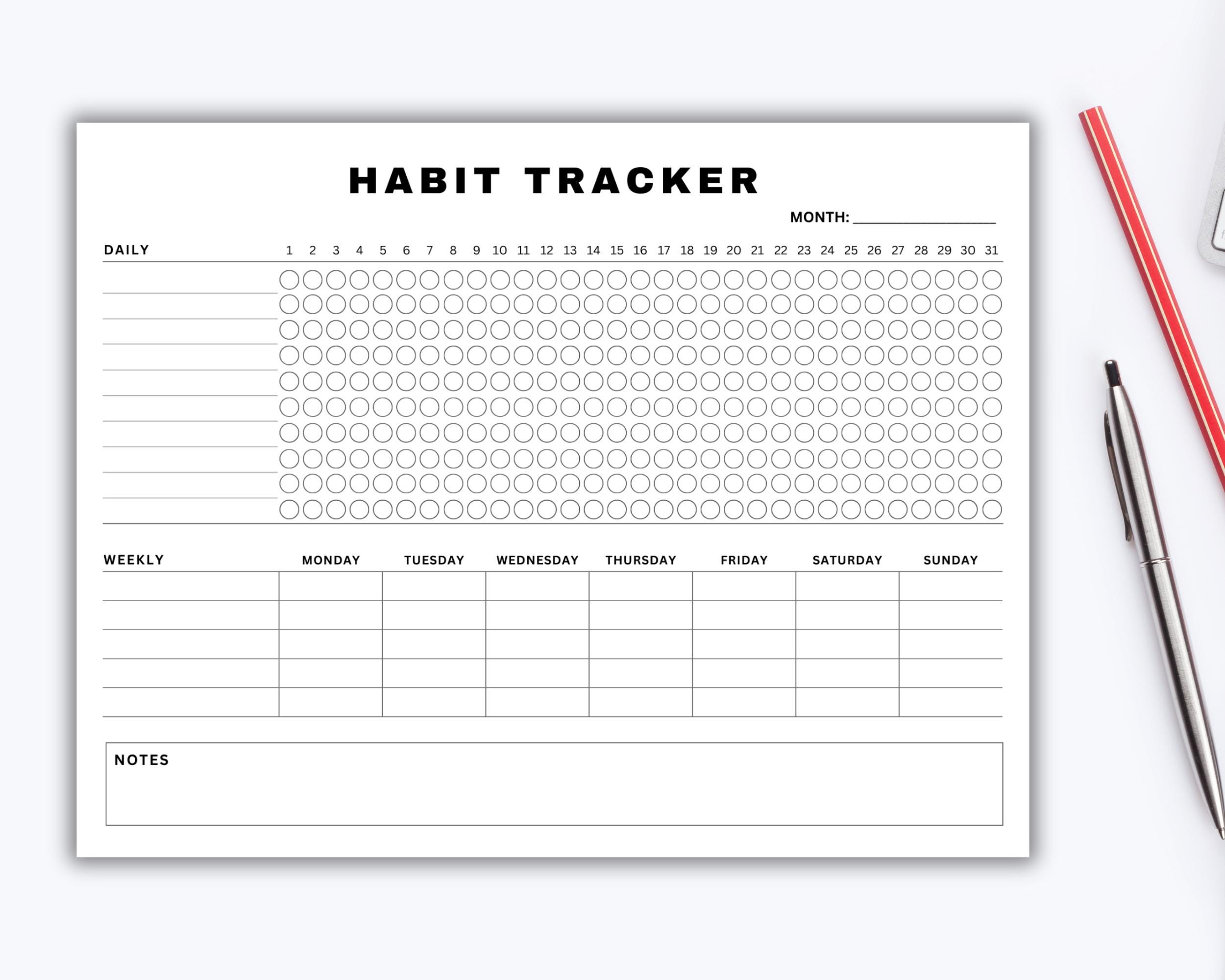 Monthly Habit Tracker Printable Landscape, 30 Day Challenge Goal ...