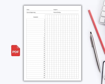 Registro de clase imprimible en PDF, libro de calificaciones y registro de asistencia del profesor, hojas de calificaciones de clase, rastreador de asistencia de clase