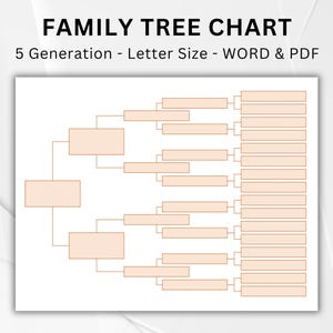 Family Tree Chart 5 Generations. Printable Family Tree Templates. Digital Pedigree Chart. Ancestral Chart. Genealogy Template. WORD & PDF