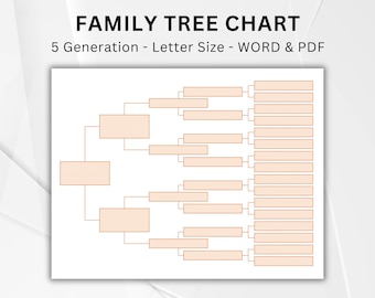 Árbol genealógico de 5 generaciones, plantilla de genealogía imprimible, árbol genealógico, gráfico de historia familiar editable, descarga instantánea (PDF y Word)