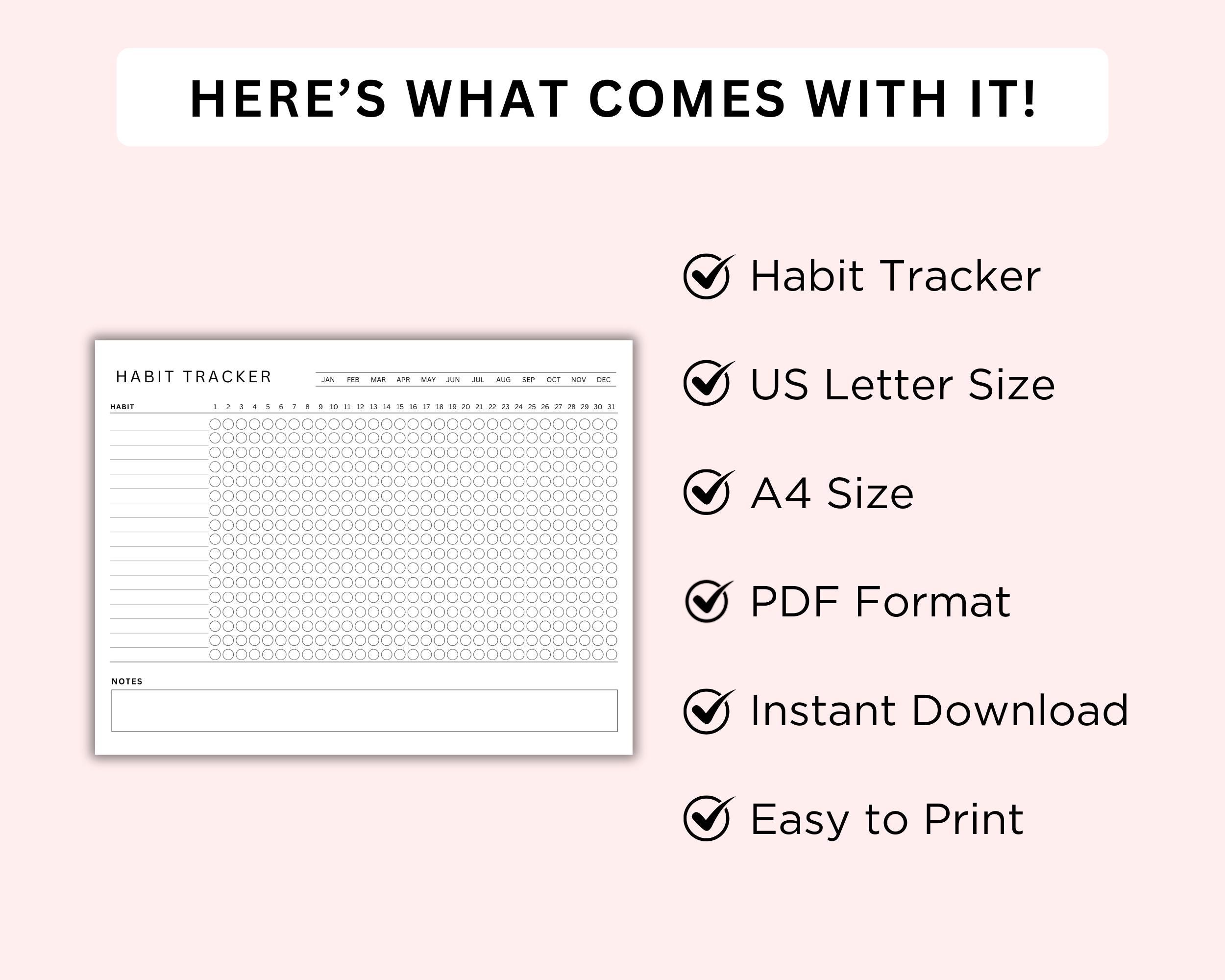Monthly Habit Tracker Printable Landscape. Routine Tracker. 30 Day ...