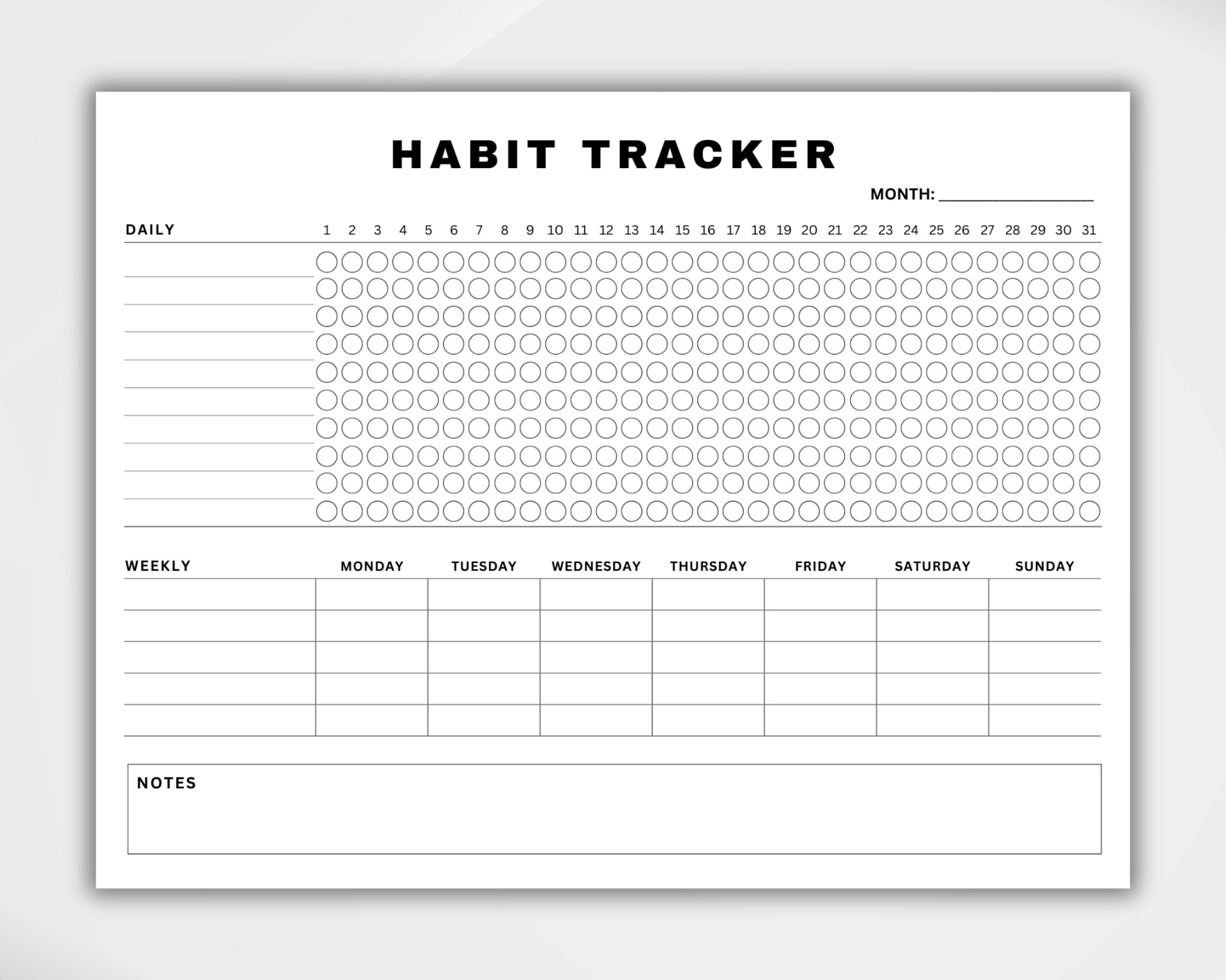 Monthly Habit Tracker Printable Landscape, 30 Day Challenge Goal ...