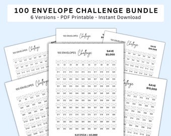 100 Envelope Challenge Bundle Printable, Cash Envelope Savings Tracker, 5050 Money Saving Planner PDF Download