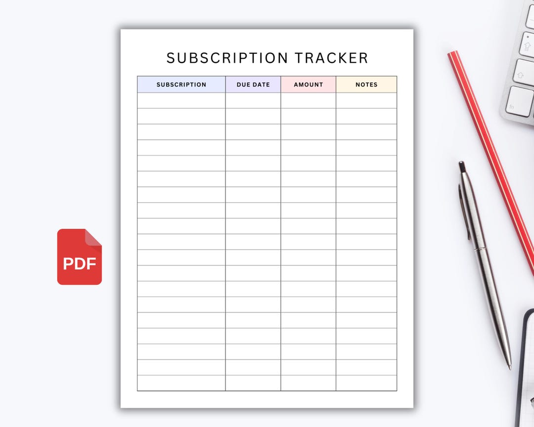 Monthly Subscription Tracker Printable PDF, Membership Log ...