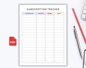 Monthly Subscription Tracker Printable PDF, Membership Log, Subscription Checklist, Expense Planner