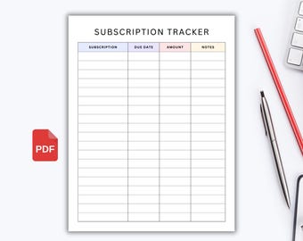 Monthly Subscription Tracker Printable PDF, Membership Log, Subscription Checklist, Expense Planner