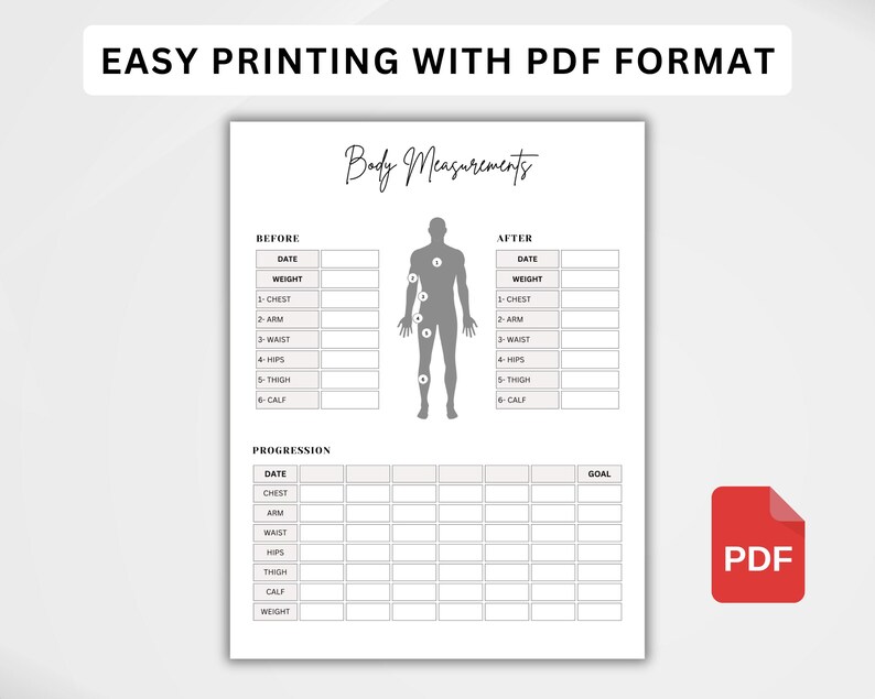 Weight Loss Progress Tracker Printable, Body Measurement Chart ...