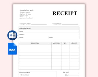 Editable Receipt Template: Printable Billing Form (Word & Google Docs)