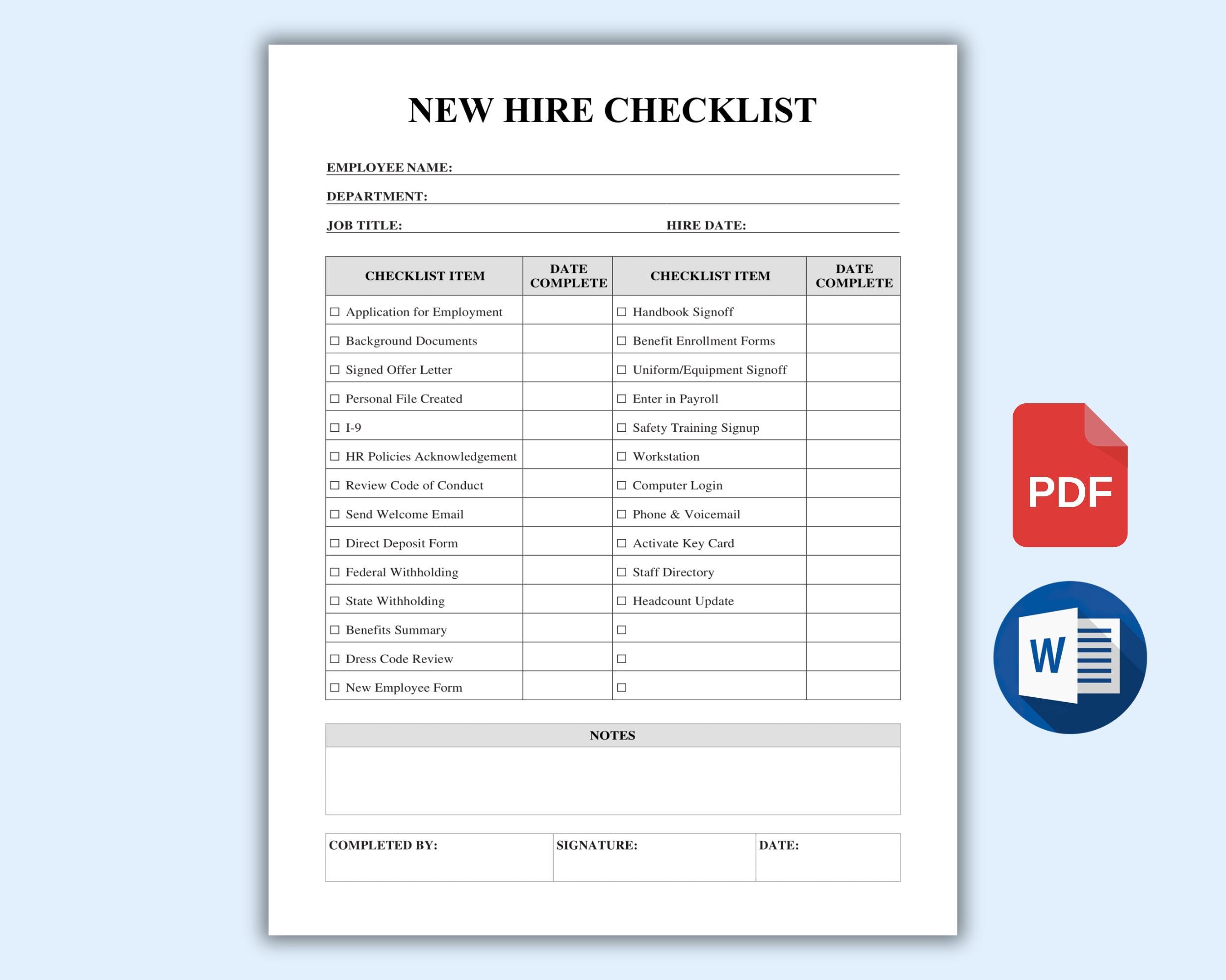 New Hire Checklist Template Printable, HR Onboarding Forms, Employee ...
