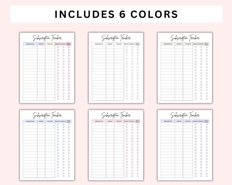 Printable Subscription Tracker. Membership Tracking. Monthly ...