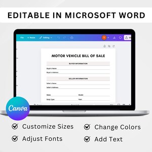 Bill of Sale Printable. Motor Vehicle Sale Contract. Vehicle Bill of