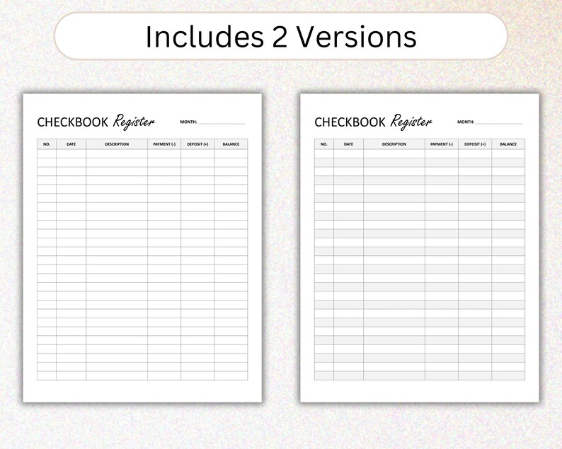 Printable Checkbook Register. Check Register. Checkbook Planner ...