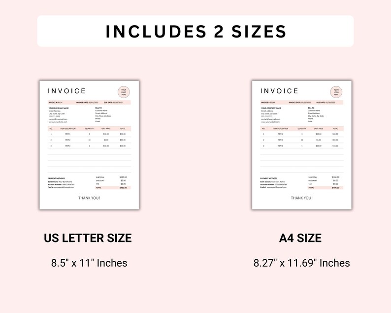 Editable Invoice Template, Business Billing Form, Custom Invoice Sheet ...