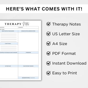 Therapy Session Notes Template Printable, Therapist & Psychologist ...