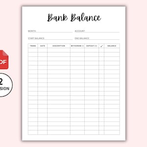 Bank Balance Bundle PRINTABLE, Bank Account Log, Balance Sheet, Savings Account Transactions Tracker, Banking Record, Financial Planner PDF