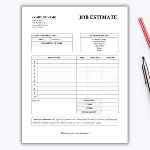 Editable Job Estimate Template: Business Proposal, Customizable Quote (Word/Google Docs Printable)
