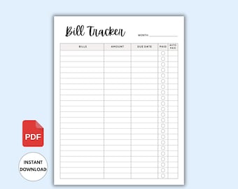 Organizador de pago de facturas, registro de pago de facturas, lista de verificación de pago de facturas mensuales, seguimiento de gastos y facturas, seguimiento de pago de facturas, PDF, planificador de presupuesto