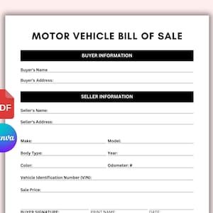 Motor Vehicle Bill of Sale Templates. Bill of Sale Agreement. Car Bill of Sale Agreement. Bill of Sale Form. Motor Vehicle Sale Contract PDF