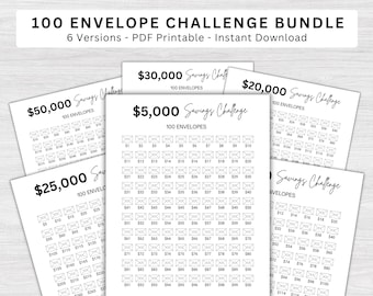 100 Envelope Savings Challenge Bundle, Finance Tracker (Digital Download)
