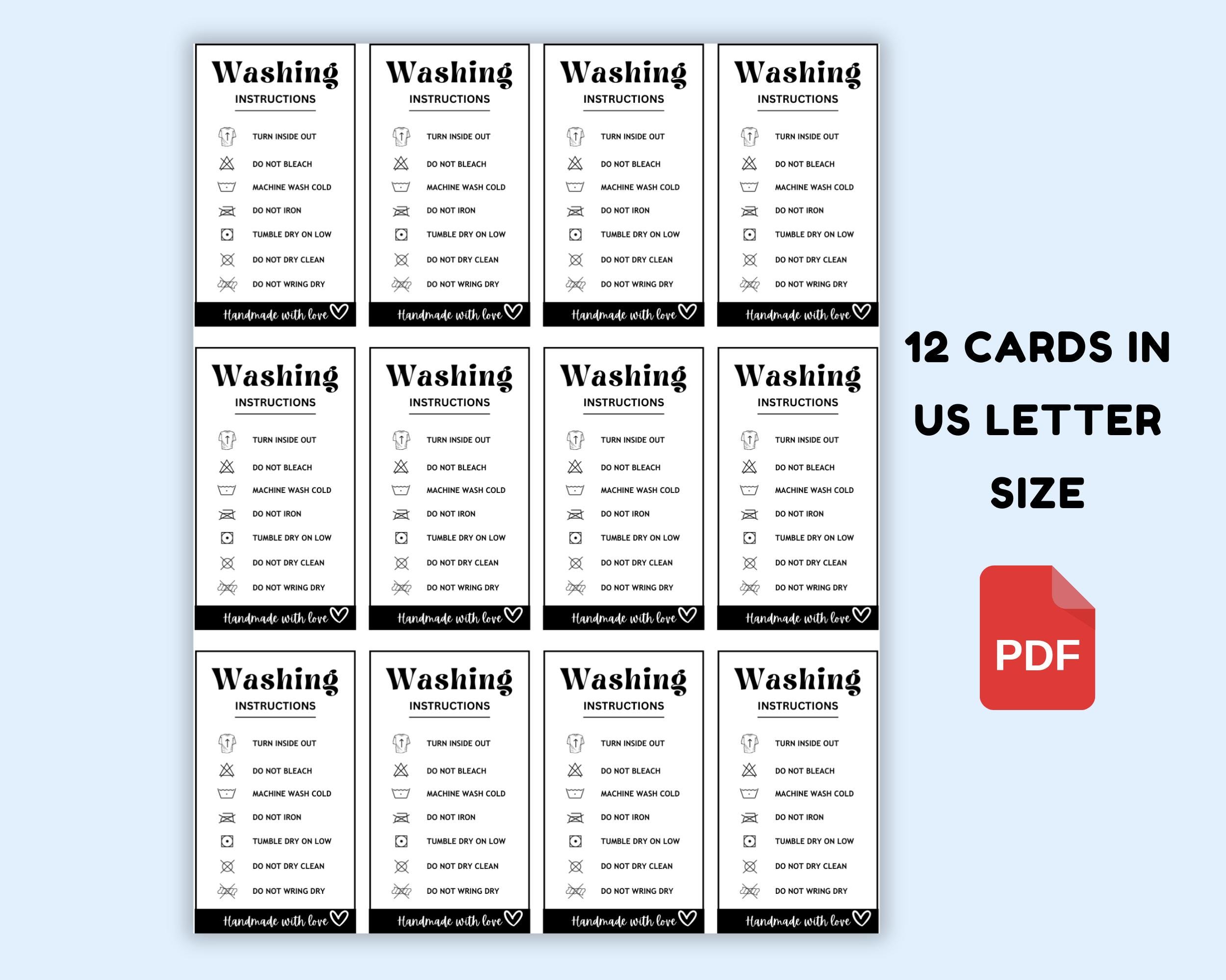 Printable Washing Instructions.pdf Printable Washing Instructions Card, Clothing Care Card, Shirt ...
