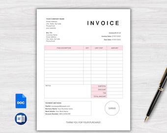 Invoice Template Word & Google Docs. Editable Business Invoice Form. Printable Billing Template. Custom Invoice Template. Instant Download