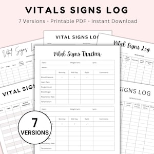 Printable Vital Signs Log Bundle. Daily vitals chart. Vital Signs Log Template for nursing. Vital signs Sheet. Blood Pressure Tracker. PDF