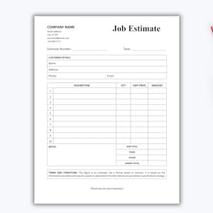 Plantilla de presupuesto de trabajo imprimible/editable/Plantilla de presupuesto comercial/Plantilla de propuesta de trabajo (Word, Google Docs)