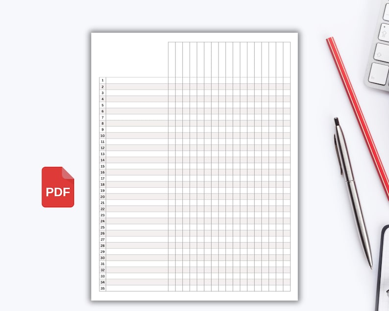 May include: A blank printable grid sheet with 35 rows and 50 columns. The sheet is perfect for creating charts, graphs, or other visual aids.