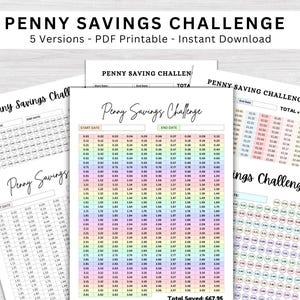 Afdrukbare Penny Savings Challenge-tracker | Eén cent besparen-uitdaging | Besparingstabel 365 dagen | Dagelijkse besparingstracker direct downloaden