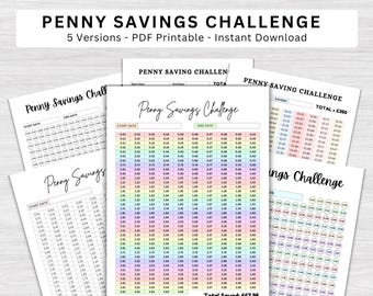 Pennyfallens-Challenge-Tracker zum ausdrucken, 365-Tage-Penny-Sparkarte, One-Penny-Geld-Challenge-PDF-Download