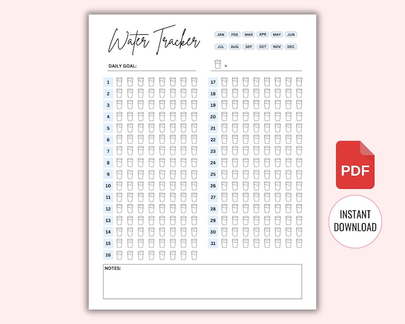 Water Log Printable PDF, Monthly Water Intake Tracker, Hydration ... - Using A Water Change Log To Track Water Changes