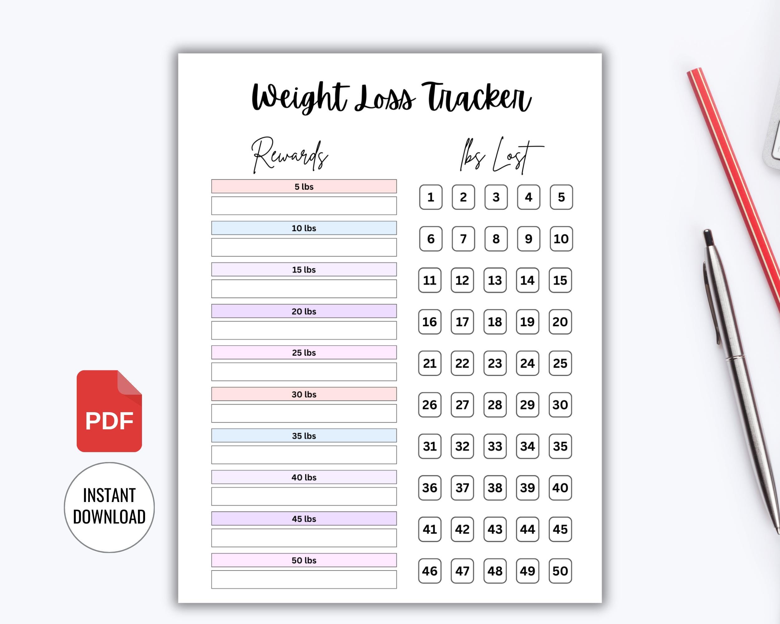 Printable Weight Loss Reward. 50 Lb. Weight Loss Reward Tracker. 50 Lb Weight Loss Tracker. Weight Loss Chart. Weight Progress Digital PDF