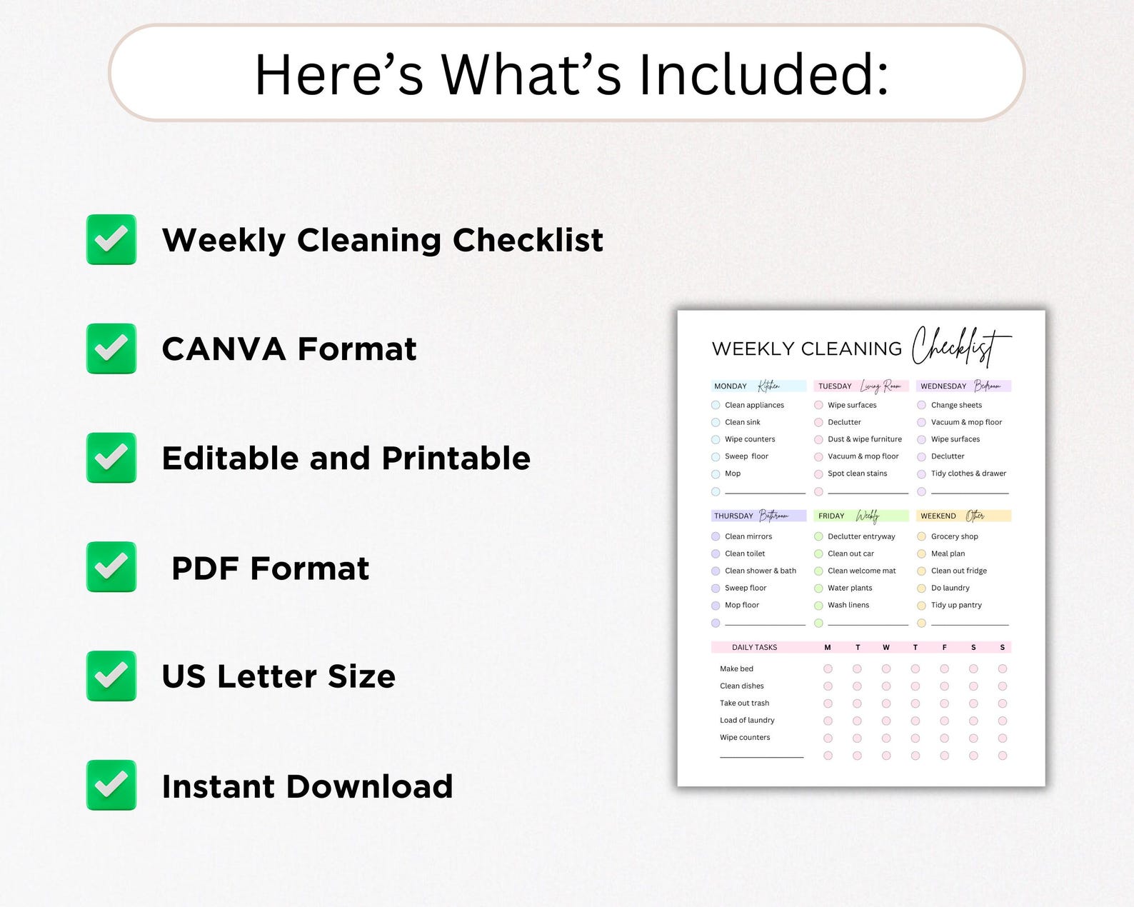 Editable Weekly Cleaning Checklist Canva | Printable House Chore ...