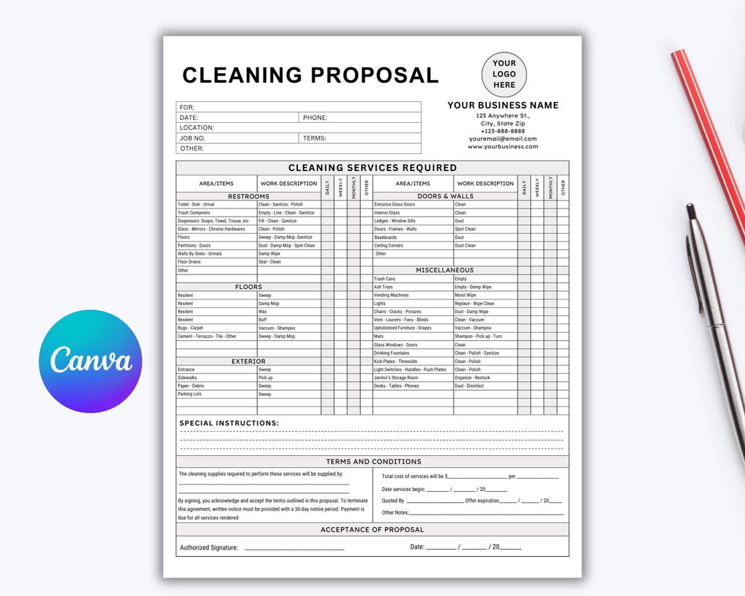 Editable Cleaning Service Proposal. Printable Cleaning Proposal ...