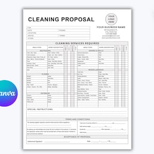 Editable Cleaning Service Proposal. Printable Cleaning Proposal Template. Business Cleaning Service Proposal. Cleaning Estimate Canva