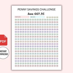 PRINTALE Penny Savings Challenge PDF | 1p Saving Challenge | Penny Savings Tracker | 365 Day Penny Saving Chart | Daily Penny Saving Tracker