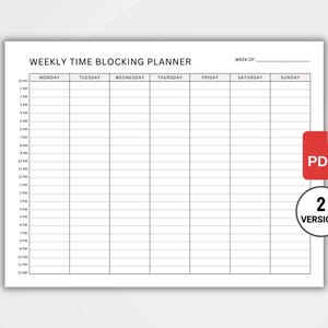 Może przedstawiać: Czarno-biały, drukowalny tygodniowy planer blokowania czasu z układem siatki. Planer zawiera kolumny dla każdego dnia tygodnia, od poniedziałku do niedzieli, oraz wiersze dla każdej godziny dnia, od 12:00 do 12:00. Planer jest oznaczony jako "Tygodniowy planer blokowania czasu" i "Tydzień od:".